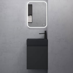 Sogood Petit Meuble de Salle de Bain Suspendu 46cm Gris Noir Mat Ensemble de 3 Pièces Meuble avec Lavabo et LED Miroir Pisa02