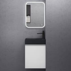 Sogood Petit Meuble de Salle de Bain Suspendu 46cm Blanc Mat Ensemble de 3 Pièces Meuble avec Lavabo et LED Miroir Design Pisa02
