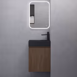 Sogood Petit Meuble de Salle de Bain Suspendu 46cm Chêne Ensemble de 3 Pièces Meuble avec Lavabo et LED Miroir Design Pisa02