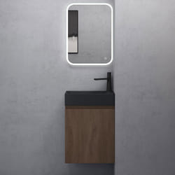 Sogood Petit Meuble de Salle de Bain Suspendu 46cm Chêne Ensemble de 3 Pièces Meuble avec Lavabo et LED Miroir Design Pisa02