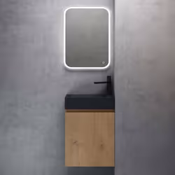 Sogood Petit Meuble de Salle de Bain Suspendu 46cm Aspect de Chêne Ensemble de 3 Pièces Meuble avec Lavabo et LED Miroir  Pis ...