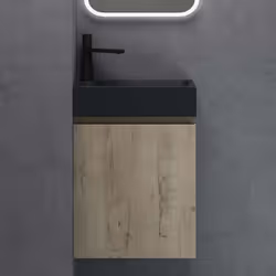 Meuble de Salle de Bain Suspendu SO GOOD - Pisa02 - Chêne Clair - 46x26x63cm - Lavabo LED Miroir