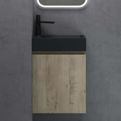 Meuble de Salle de Bain Suspendu SO GOOD - Pisa02 - Chêne Clair - 46x26x63cm - Lavabo LED Miroir