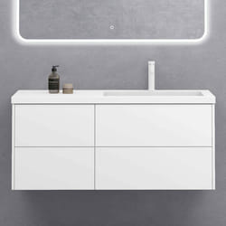 Sogood Meuble sous Vasque Blanc Mat et Lavabo de Salle de Bain 120x46x54cm Ensemble de 2 Pièces Meuble avec Lavabo