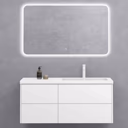 Sogood Meuble sous Vasque Blanc Mat et Lavabo de Salle de Bain 120x46x54cm Ensemble de 3 Pièces Meuble avec Lavabo et Miroir ...
