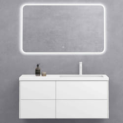 Sogood Meuble sous Vasque Blanc Mat et Lavabo de Salle de Bain 120x46x54cm Ensemble de 3 Pièces Meuble avec Lavabo et Miroir LED