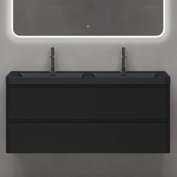 Sogood Meuble de Salle de Bain Suspendu Noir Mat 120x48x55cm Ensemble de 2 Pièces Meuble avec Lavabo Design Lucca