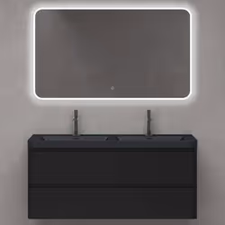 Sogood Meuble de Salle de Bain Suspendu Noir Mat 120x48x55cm Ensemble de 3 Pièces Meuble avec Lavabo et Miroir Design Lucca