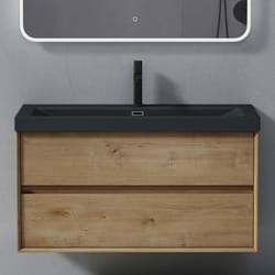 Sogood Meuble de Salle de Bains Marron Clair 2 Pièces Meuble avec Lavabo Meuble sous-lavabo Suspendu 100cm Design Rimo