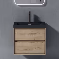 Sogood Meuble de Salle de Bains Chêne Blanc Clair 2 Pièces Meuble avec Lavabo Meuble sous-lavabo Suspendu 60cm Design Rimo