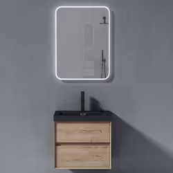 Sogood Meuble de Salle de Bains Chêne Blanc Clair 3 Pièces Meuble avec Lavabo et Miroir LED Meuble sous-lavabo Suspendu 60cm  ...