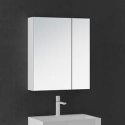 Sogood Armoire Murale Salle de Bain avec Miroir LED Placard de Rangement Blanc Mat en Bois Meuble Haut2 Portes 60x15x70 cm S04