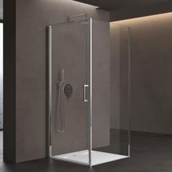 doporro Cabine de Douche Forme U 90x70x90cm Montage Réversible Pare-douche Portes Pivotantes avec Bac à Douche Verre Transparent ESG de 8mm avec