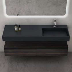 Sogood Meuble de Salle de Bain Gris Foncé Ensemble de 2 Pièces Meuble avec Lavabo 150cm Up avec 2 Grands Tiroirs