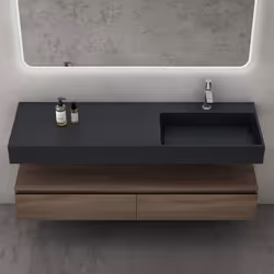 Sogood Meuble de Salle de Bain Marron Ensemble de 3 Pièces Meuble avec Lavabo 150cm et LED Miroir Up avec 2 Grands Tiroirs