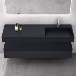 Sogood Meuble de Salle de Bain Gris Noir Mat Ensemble de 2 Pièces Meuble avec Lavabo 150cm Up avec 2 Grands Tiroirs