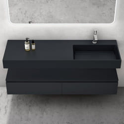 Sogood Meuble de Salle de Bain Gris Noir Mat Ensemble de 3 Pièces Meuble avec Lavabo 150cm et LED Miroir avec 2 Grands Tiroirs