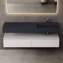 Sogood Meuble de Salle de Bain Blanc Mat Ensemble de 2 Pièces Meuble avec Lavabo 150cm Up avec 2 Grands Tiroirs