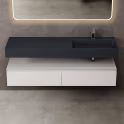 Sogood Meuble de Salle de Bain Blanc Mat Ensemble de 3 Pièces Meuble avec Lavabo 150cm et LED Miroir Design Up avec 2 Grands