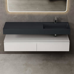 Sogood Meuble de Salle de Bain Blanc Mat Ensemble de 3 Pièces Meuble avec Lavabo 150cm et LED Miroir Design Up avec 2 Grands