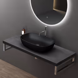 Sogood Lavabo Vasque à Poser Noir Mat 60x395x14 cm Lave Mains Ovale en Céramique Revêtement NANO Easy Clean Brüssel104