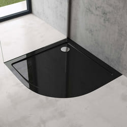 Sogood Receveur de douche 80x80 bac à douche quart de cercle extraplat acrylique noir Faro3 avec bonde AL02 80x80x4cm