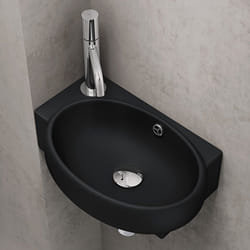 Sogood Lavabo Vasque à Monter au Mur Lave Mains à Suspendre à Poser Noir Mat Anticalaire en Céramique 42x28x15cm Bruxelles001R