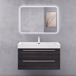 Sogood Meuble de Salle de Bains Gris Foncé Ensemble de 2 Pièces Meuble Suspendu avec Lavabo 100 cm Design Quadratto