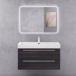 Sogood Meuble de Salle de Bains Gris Foncé Ensemble de 3 Pièces Meuble Suspendu avec Lavabo 100 cm et Miroir LED Design Quadr ...