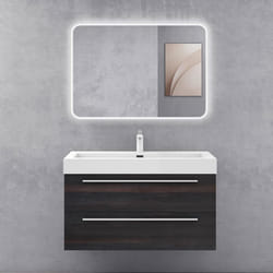 Sogood Meuble de Salle de Bains Gris Foncé Ensemble de 3 Pièces Meuble Suspendu avec Lavabo 100 cm et Miroir LED Design Quadratto