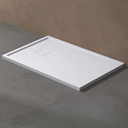 Sogood Receveur de Douche à Carreler à Poser en Solid Surface Bac à douche Extraplat Blanc avec Bonde 80x100cm Geoma08