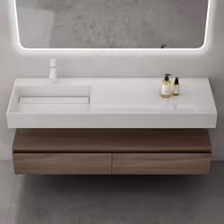 Sogood Meuble de Salle de Bain Marron Ensemble de 2 Pièces Meuble avec Lavabo 150cm UP avec 2 Grands Tiroirs