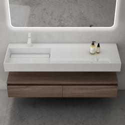Sogood Meuble de Salle de Bain Marron Ensemble de 2 Pièces Meuble avec Lavabo 150cm UP avec 2 Grands Tiroirs
