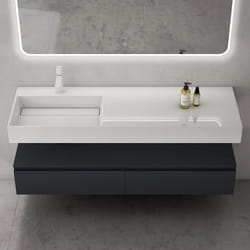 Sogood Meuble de Salle de Bain Gris Noir Mat Ensemble de 2 Pièces Meuble avec Lavabo 150cm UP avec 2 Grands Tiroirs