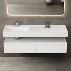 Sogood Meuble de Salle de Bain Blanc Mat Ensemble de 2 Pièces Meuble avec Lavabo 150cm UP avec 2 Grands Tiroirs