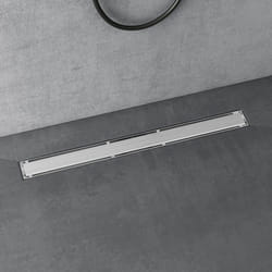 doporro Caniveau de Douche Italienne Extra Plate Chromé en Inox 80 cm Drain de Sol à Carreler avec Siphon et Filtre KE110