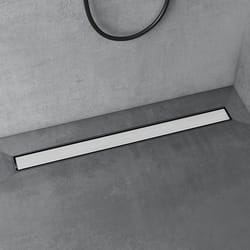 doporro Caniveau de Douche Italienne Extra Plate Chromé en Inox 100 cm Drain de Sol à Carreler avec Siphon et Filtre KE110
