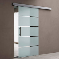 Porte coulissante intérieur 90x205cm Sogood AmalfiTS13-900SC avec amortisseur verre avec bandes opaques et poignée en forme barre