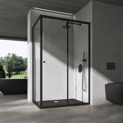 Sogood® Cabine de Douche en Angle Porte Coulissante Profilés Noir Verre de Sécurité avec Revêtement NANO 100x120 cm Ravenna16L-K