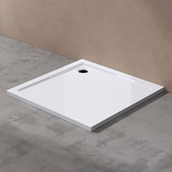 Sogood Receveur de douche bac à douche Faro01 acrylique plat blanc carré 100x100x4cm pour la salle de bain avec bonde AL01