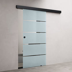 Sogood Porte Coulissante en Verre dIntérieur 90x215cm Bandes Opaques Poignée Ronde Porte Glissante Amalfi 11H