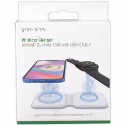4smarts UltiMAG DuoFold Écouteurs, Smartphone, Smartwatch, Tablette Blanc Secteur Recharge sans fil Charge rapide Intérieure