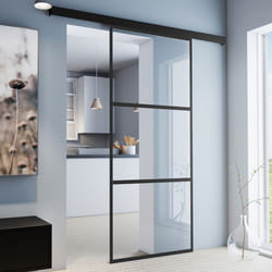 Schulte porte coulissante en verre 75x203cm porte vitrée intérieure verrière décor industriel noir double amortisseur softclose