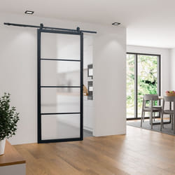 Schulte porte coulissante en verre 90x215cm porte coulissante intérieure porte vitrée noir système ouvert-double softclose