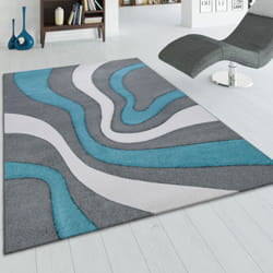 Paco Home - Tapis De Créateur Avec Contours Découpés Motif à Carreaux En Turquoise Gris 80x300 cm