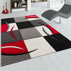 Paco Home - Tapis De Créateur Aux Contours Découpés à Carreaux En Rouge Noir Crème 160x230 cm