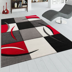 Paco Home - Tapis De Créateur Aux Contours Découpés à Carreaux En Rouge Noir Crème 200x290 cm