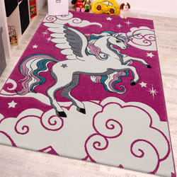 Paco Home - Chambre d'enfant Tapis Pour Enfant La Petite Licorne En Rose Crème Turquoise 80x150 cm