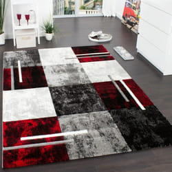Paco Home - Tapis De Créateur Aux Contours Découpés à Carreaux En Rouge Noir 160x230 cm
