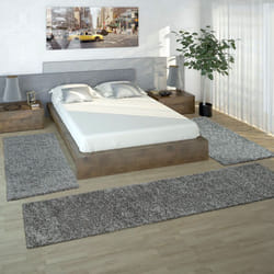 Paco Home - Tapis De Contour De Lit De Couloir Shaggy Poils Longs Gris 3 Pcs 2x 60x100 / 1x 70x250 cm